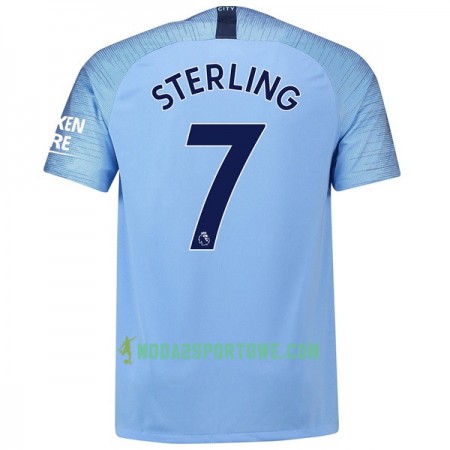 Koszulka Manchester City Sterling 7 Domowe Stroje Piłkarskie 2018/19 Krótki Rękaw